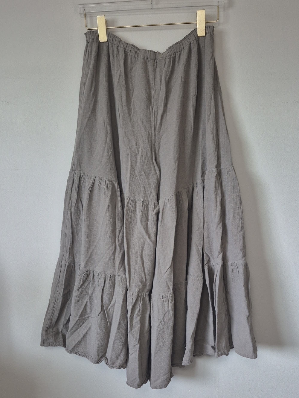 Abaca Tiered Palazzo Pants Taupe 100% Cotton Lightweight Boho Festival Size L XL
